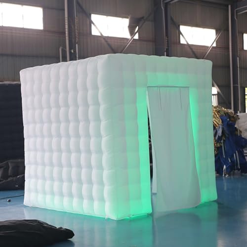 SAYOK Portable Inflatable Photo Booth Enclosure (White, Two Doors, 8.2x8.2x8.2ft), Photo Booth Tent with Air Blower and Remote Controller