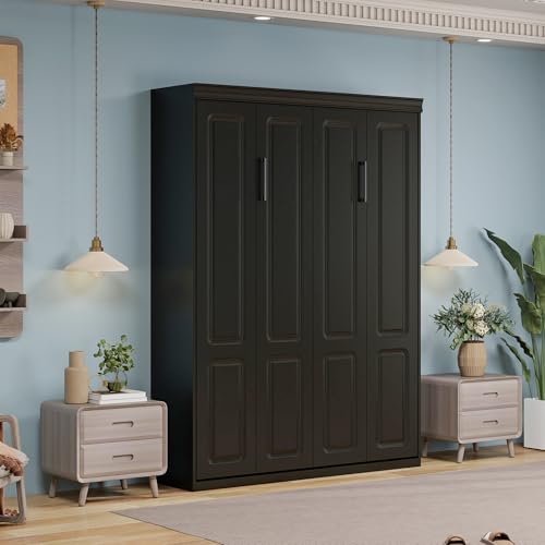 Black Wood Full Size Murphy Bed, Murphy Bed Full Space-Saving Wall Beds