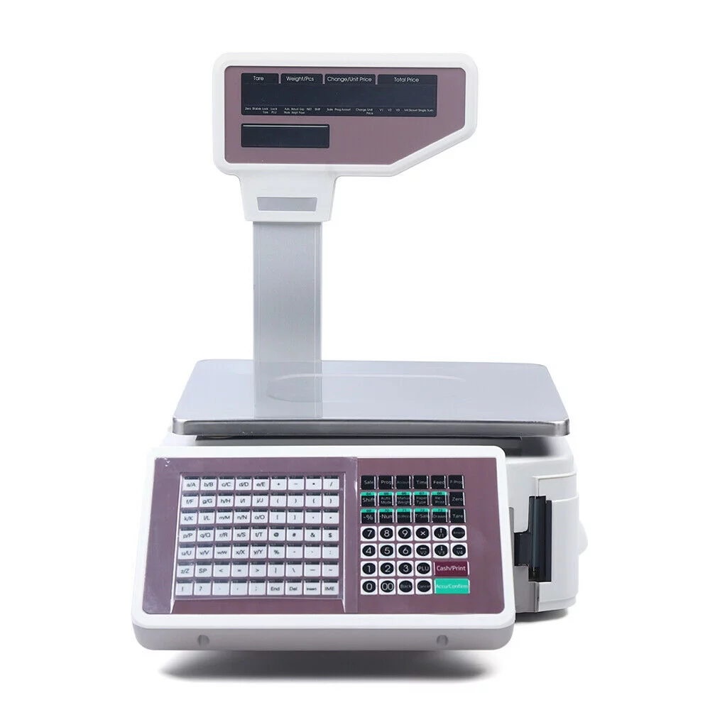 Price Computing Scale with Thermal Label Printer Up to 66lb Weighing Range Pole Display Scale for Supermarket (with Mobile APP) Electronic Weight