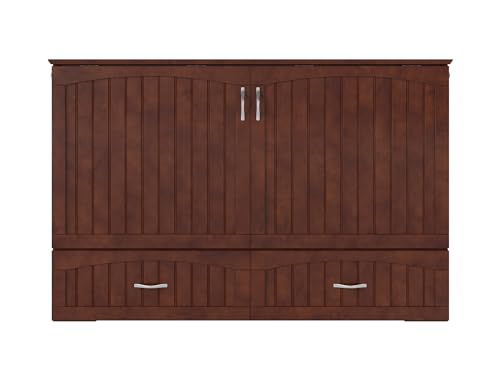 AFI Southampton Queen Murphy Bed Chest with Mattress, Storage, and Built-in Charger in Grey