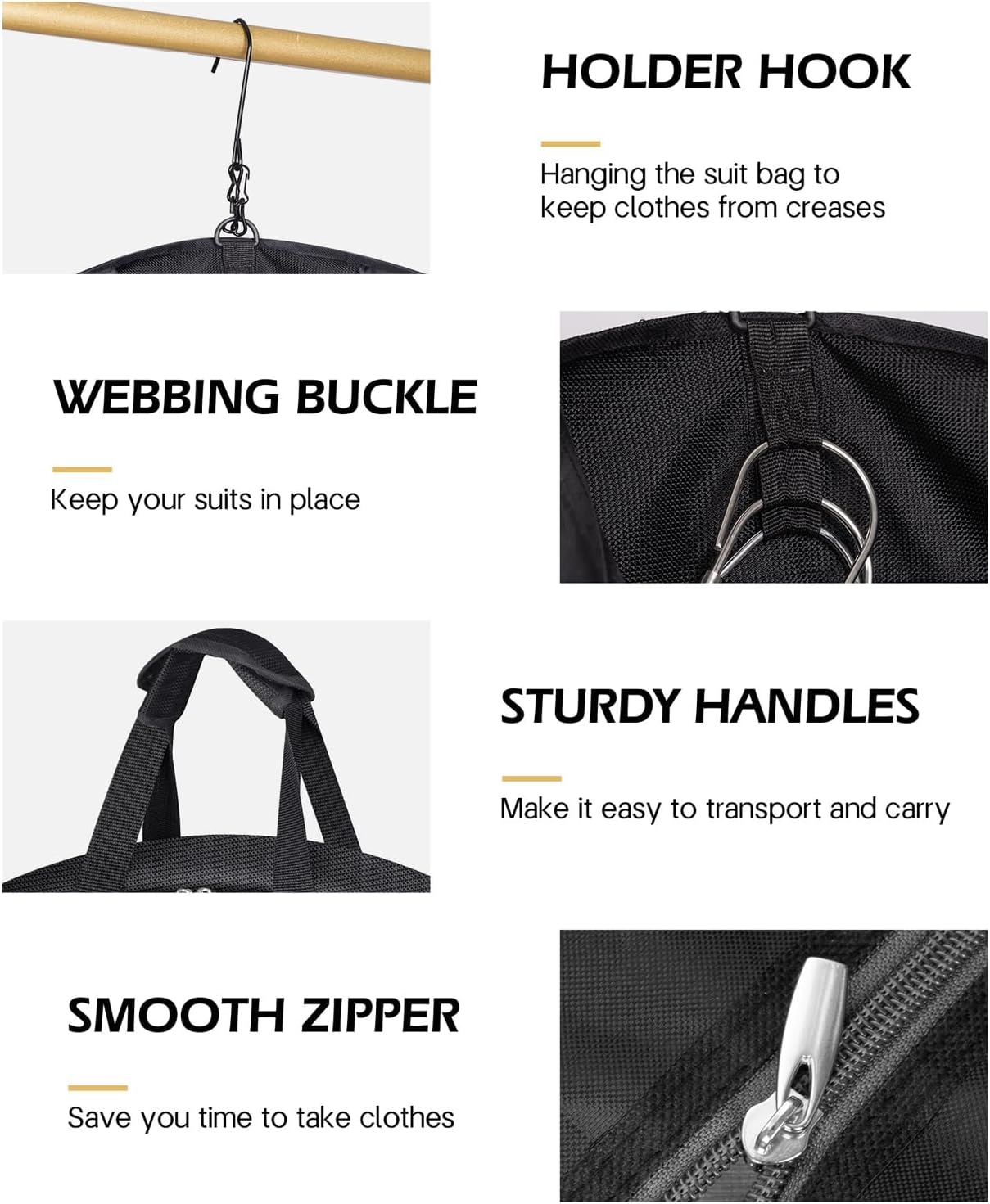 SLEEPING LAMB Carry On Garment Bag for Travel, 43’’ Heavy Duty Suit Bag for Men Travel with Metal Hook