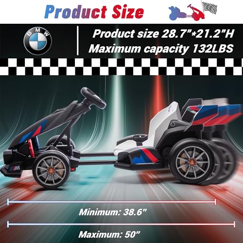 Electric Go Kart with Adjustable Seat, 24V Licensed BMW Drift Kart with Dual 200W Motors, Crazy Go Cart for Kids Ages 6-12, LED Lights