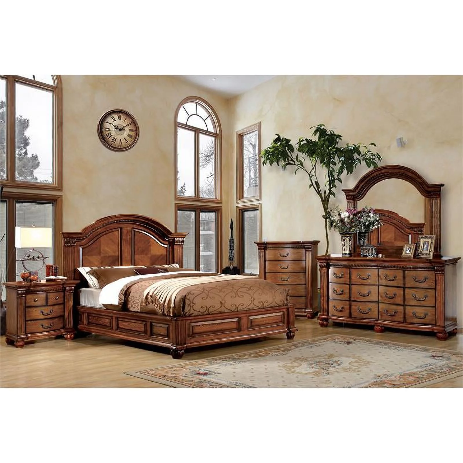 Furniture of America Charles Solid Wood Queen Panel Bed in Tobacco Oak