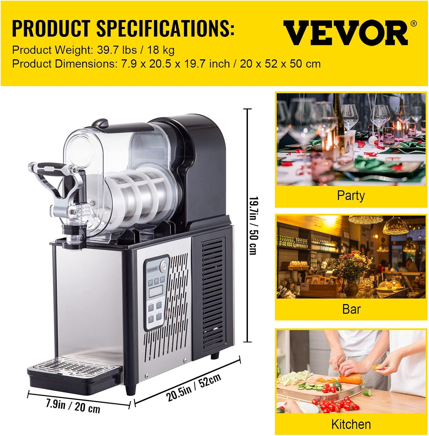 VEVOR Commercial Slushy Machine, 3L/0.8 Gallons Food-Grade PC Tank, 290W 110V, Stainless Steel Smoothie Frozen Drink Maker