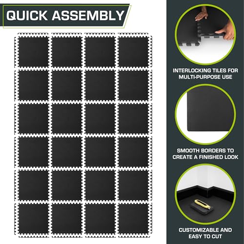 ProsourceFit Extra Thick Puzzle Exercise Mat , EVA Foam Interlocking Tiles for Protective, Cushioned Workout Flooring for Home and Gym Equipment