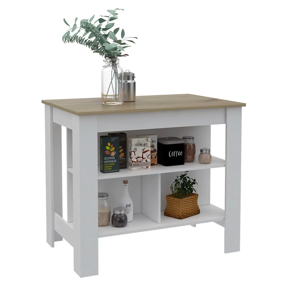 Treevol Furniture, Kitchen Island Dozza, Indoor, Manufactured Wood, White / Light Oak Finish-Kitchen