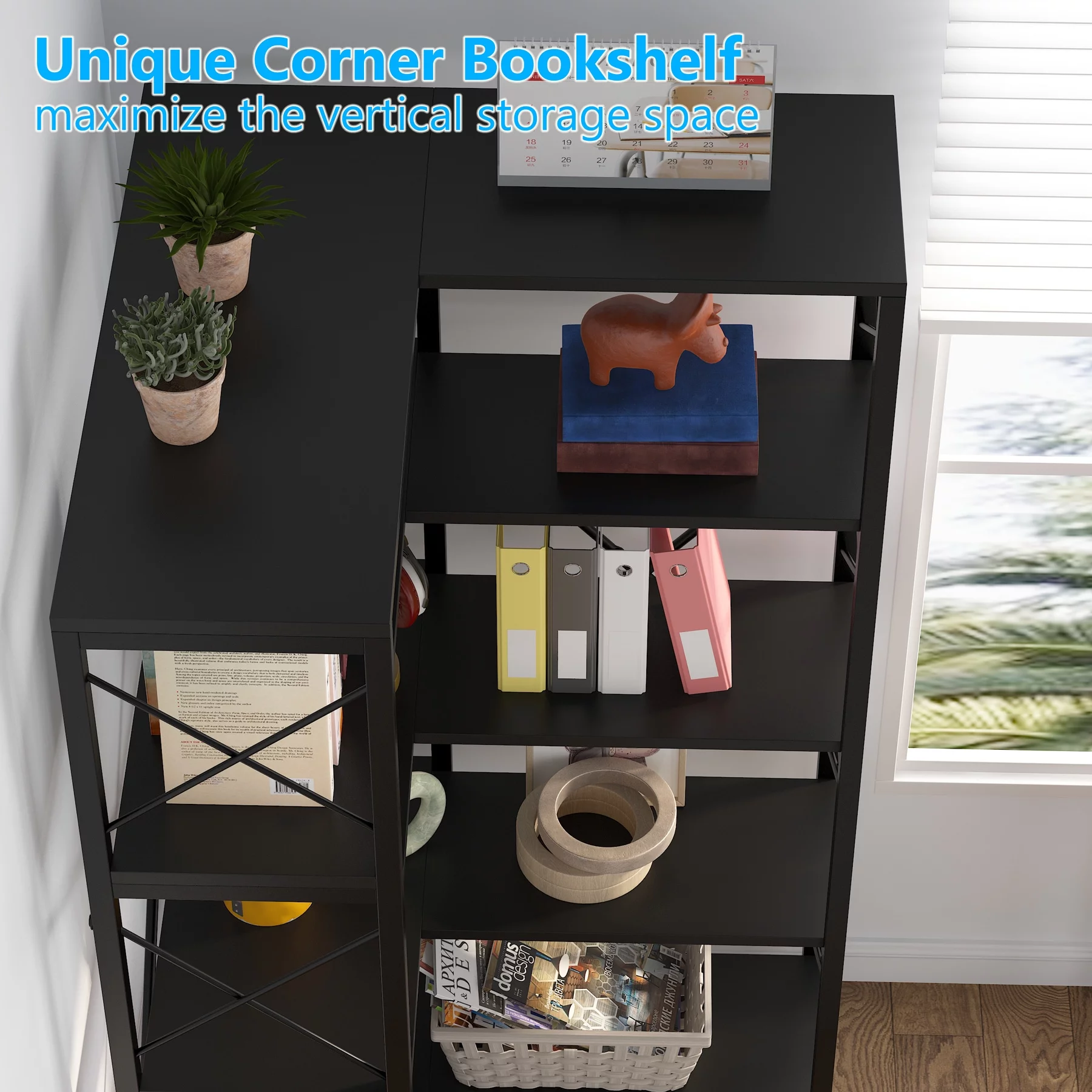 Tribesigns 5-Tier Corner Bookshelf Bookcase, Tall Corner Shelf Open Display Rack for Living Room