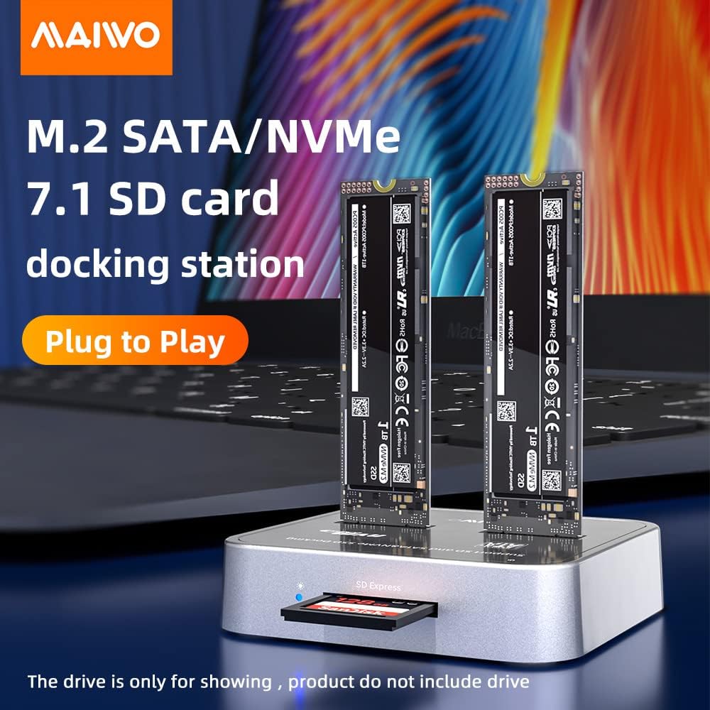 MAIWO K3016S 2 Bay m.2 SATA Docking Station, Tool-Free Type C to SATA SSD External Hard Drive Enclosure for B + M Key