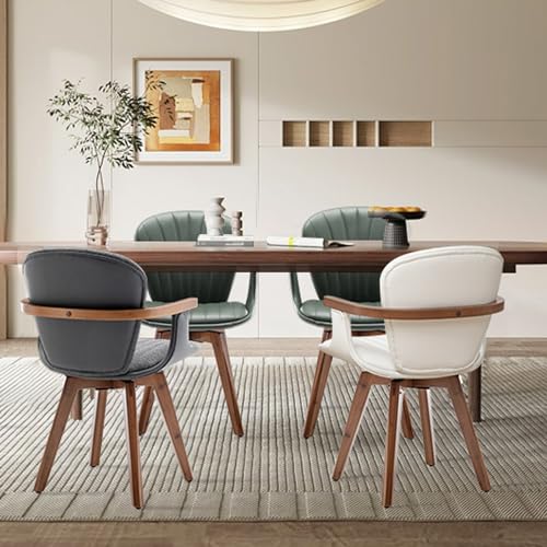 LUNLING Swivel Dining Chairs Set of 2, Mid Century Modern Gray Fabric+Faux Leather Kitchen Chairs with Arms,Bamboo Legs Side Chairs No Wheels