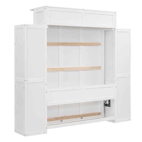 Harper & Bright Designs Queen Size Murphy Bed Wall Bed with Storage Shelves and LED Lights, Space-Saving for Multipurpose Guest Room or Home Office