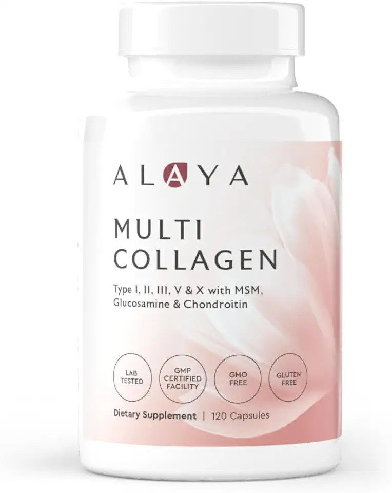 Alaya Naturals Hydrolyzed Multi Collagen Peptides Protein Capsules - Type I, II, III, V, X Grass-Fed Bovine, Chicken