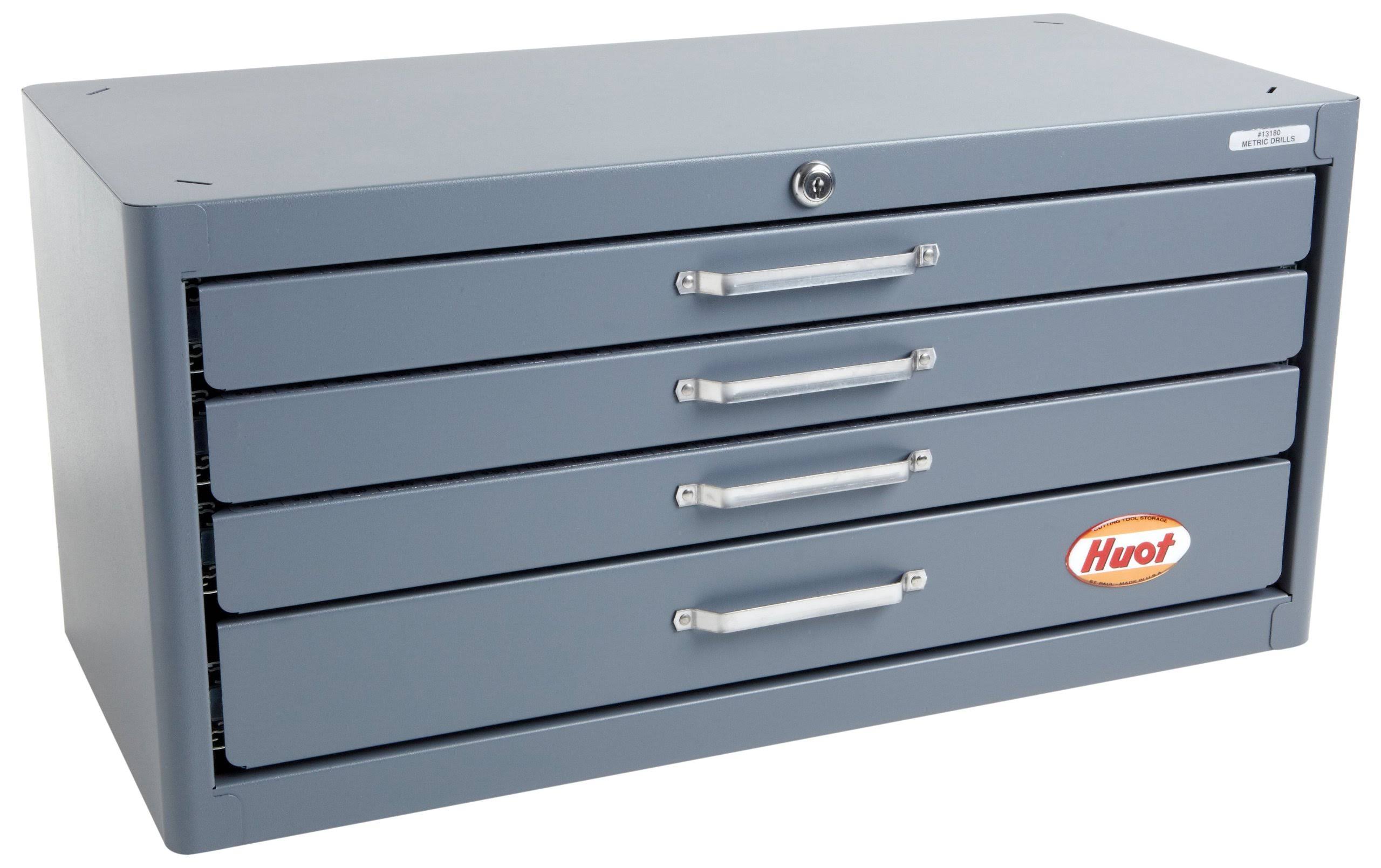 Huot 13180 Four-Drawer Master Dispenser Cabinet for Metric Drill Bit Sizes 0.35 mm to 13 mm