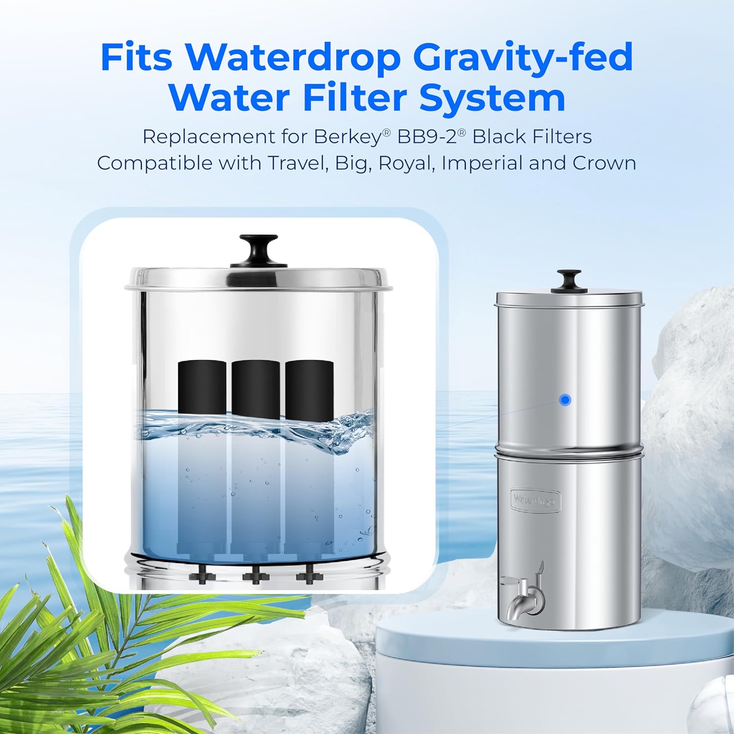Waterdrop 1.5 Gallon Countertop Water Filtration System, NSF/ANSI 42&372 Certified Black Carbon Elements, Reduce Lead and Up to 99% Chlorine