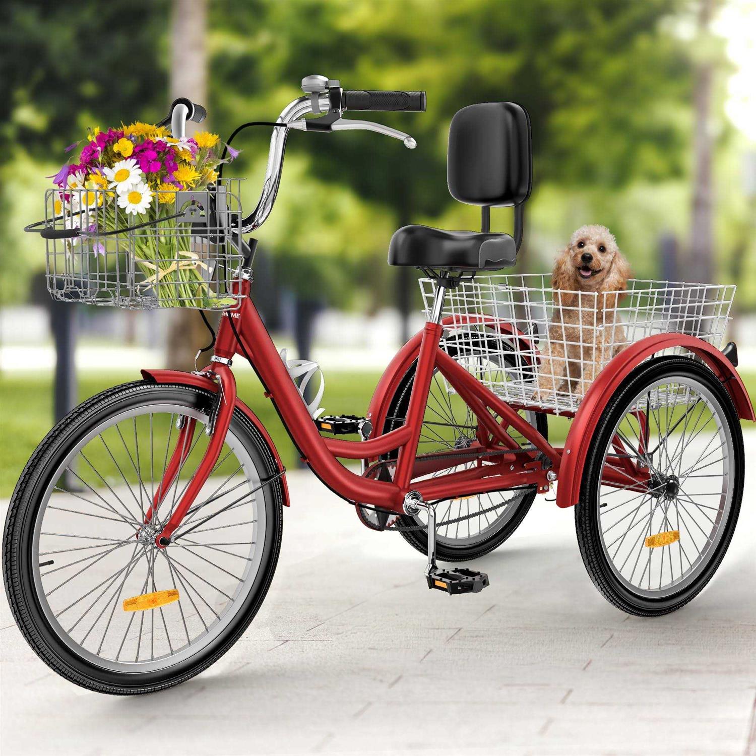 YITAHOME 7 Speed Adult Tricycle 24 &amp; 26 Inch 3 Wheel Bikes Trike Bike for Adults with Removable Baskets - Sports Supplies Online Store