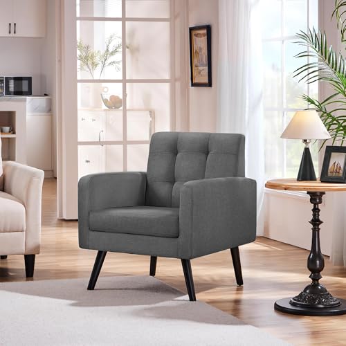 Yaheetech Mid-Century Accent Chairs, PU Leather Modern Upholstered Living Room Chair