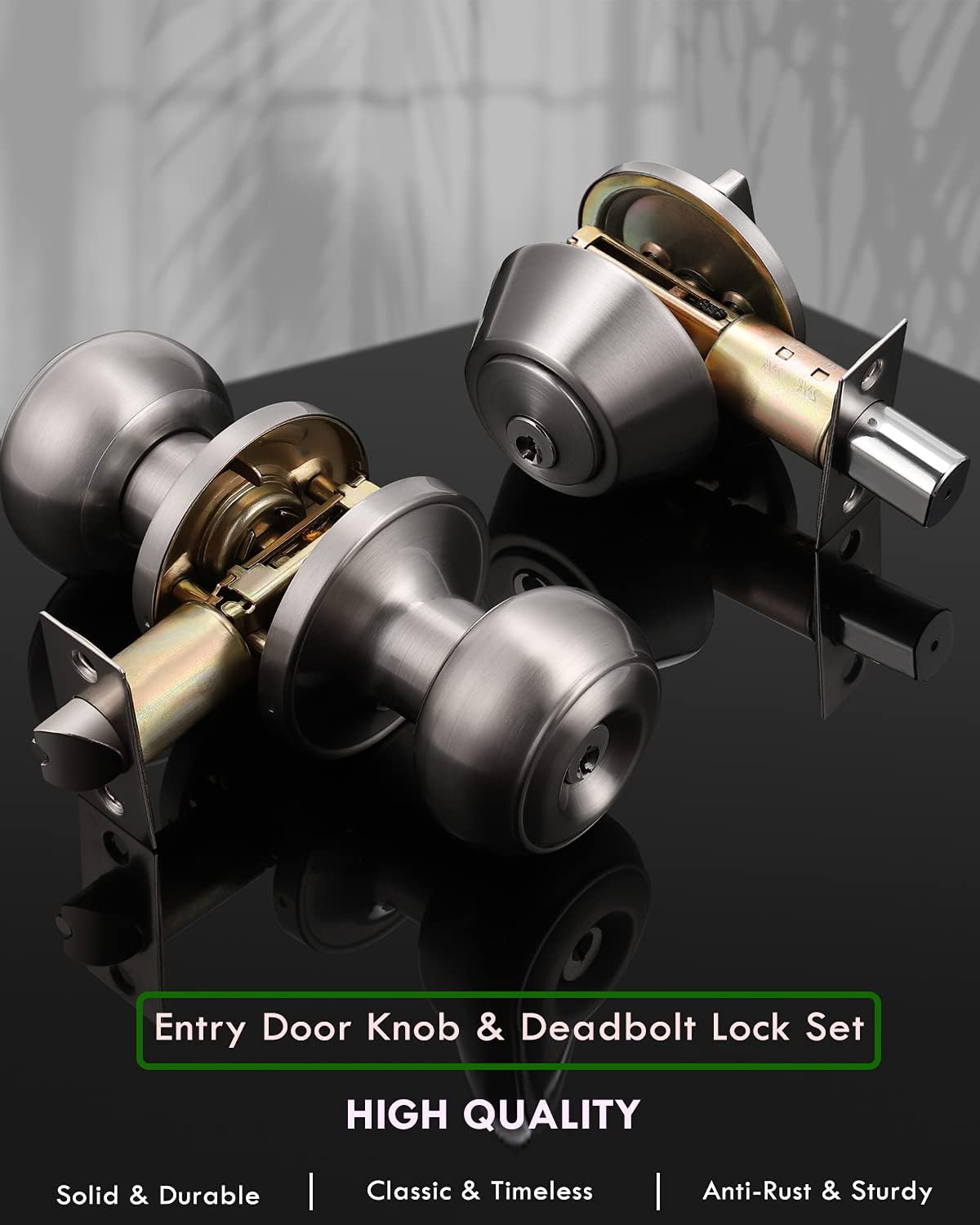 4 Pack Entry Door Knob and Single Cylinder Deadbolt Combo Pack in Satin Nickel, Keyed Alike Exterior Door Lock Set with Deadbolt