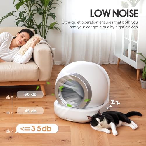 Self Cleaning Cat Litter Box, Extra-Large Capacity Litter Box for Multiple Cats, APP Control/Safe/Low-Noise Fully-automated Litter Box