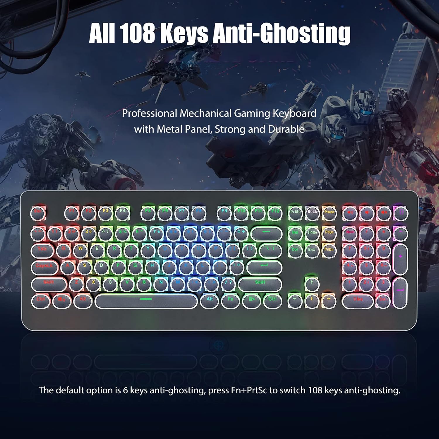 Typewriter Style Mechanical Gaming Keyboard with True RGB LED Backlight