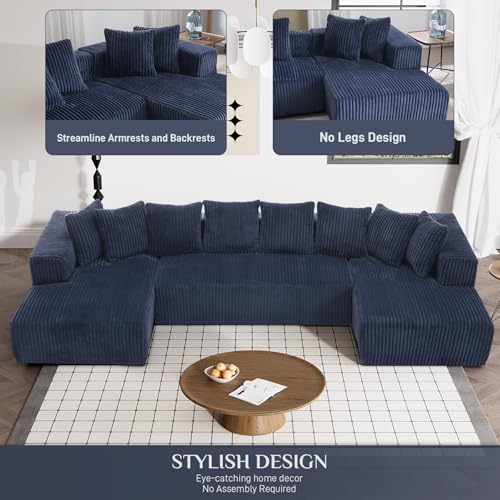 131" Modular Sectional Sofa Cloud Couch, Corduroy Memory Foam Black Sectional Couches for Living Room, Modern Deep Seat Boneless Sofa
