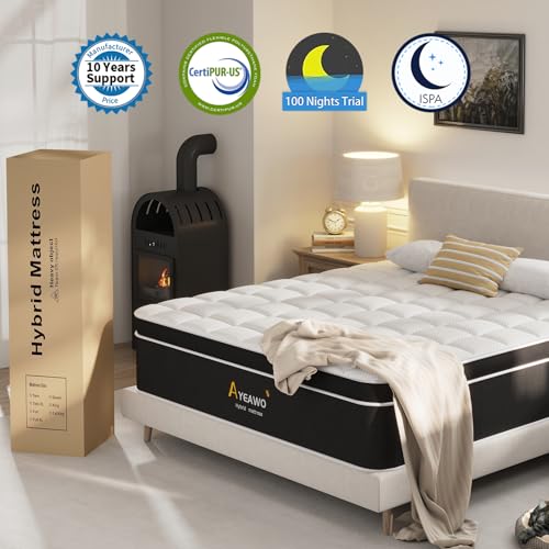 Firm King Size Mattress, 12 Inch Hybrid King Bed Mattress with Gel Memory Foam and Pocket Springs, Comfort Bed in a Box