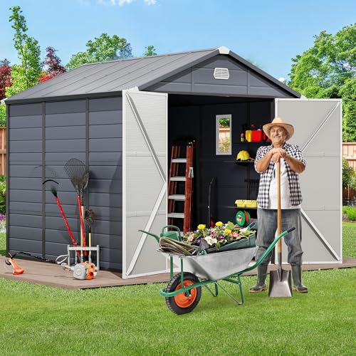 YITAHOME 8x6.2FT Outdoor Storage Shed w/o Floor, All-Weather Plastic Shed with Lockable Doors, Window & Vents, Plastic Tool Shed for Backyard, Patio