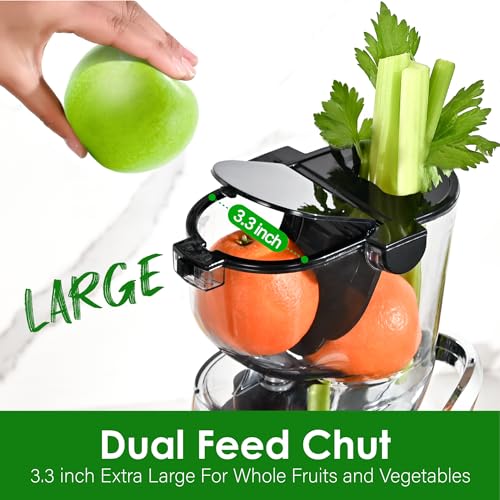 Kitchen in the Box Cold Press Juicer Machines,Slow Masticating Juicer Machine, With 3.26" Wide Feed Chute for Whole Fruits and Vegetables,BPA-Free