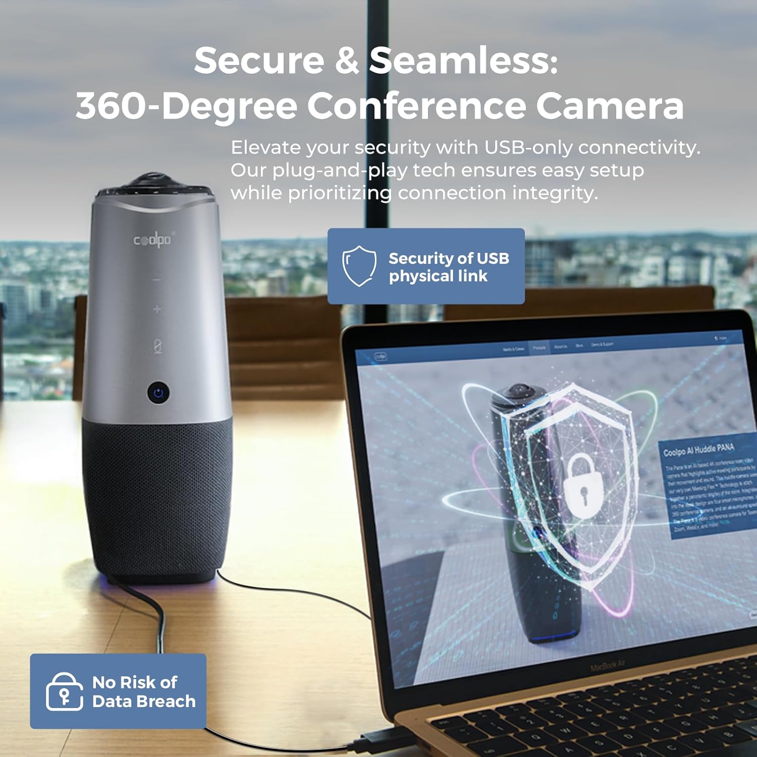 Webcam, 360 Video Conference Camera, 4K All-in-one Conference Room Camera with Speaker, Microphone, Meeting Room Camera, AI Speaker Tracking