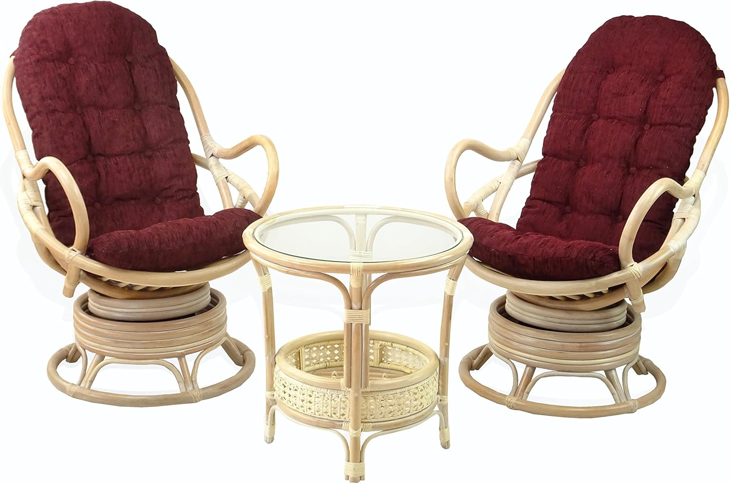 Lounge Swivel Rocking Java Chair Natural Rattan Wicker with Dark Brown Cushion, Cream
