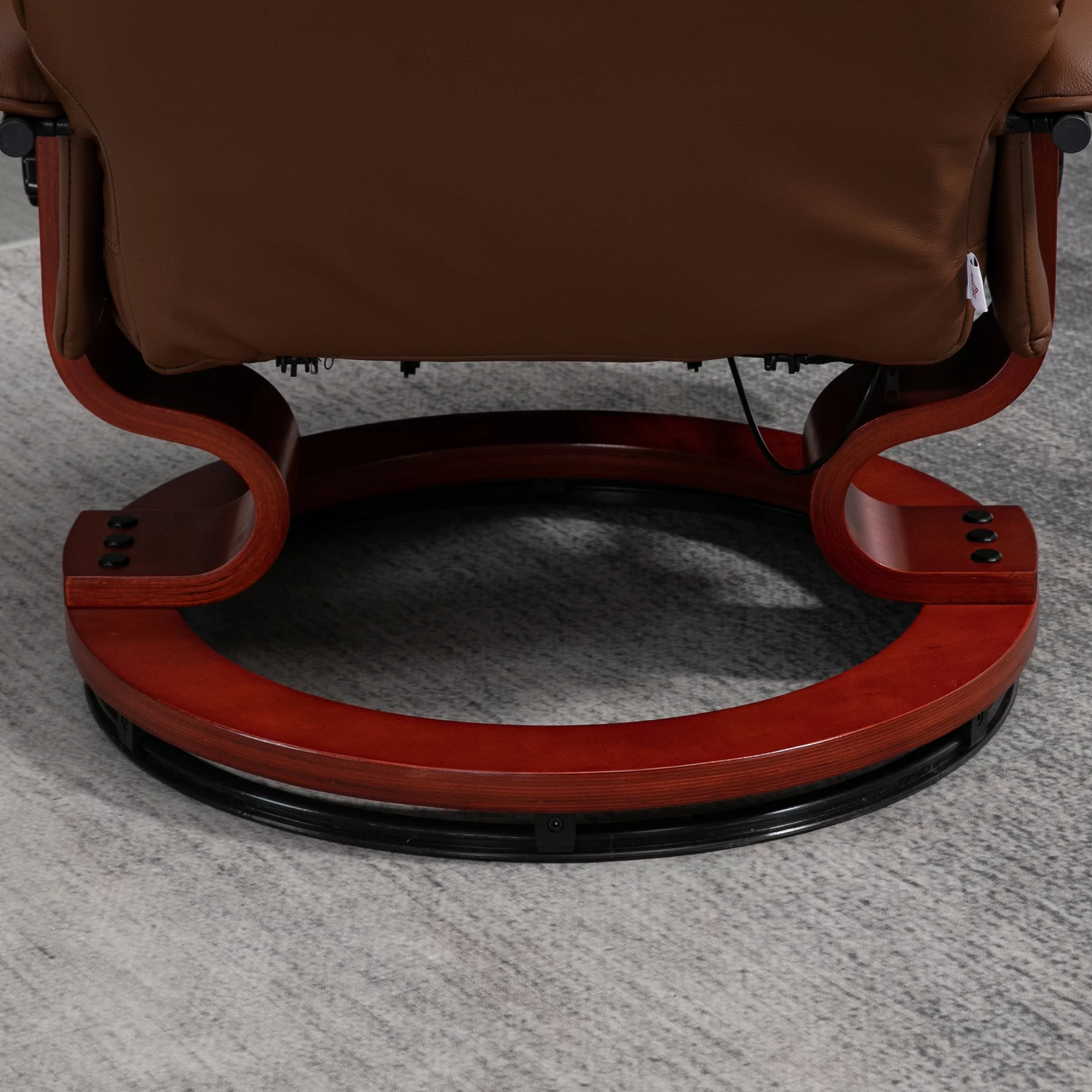 HOMCOM Faux Leather Manual Recliner with Swivel Wood Base, Brown