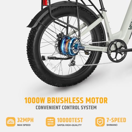 VELOWAVE Electric Bike 26" Fat Tire Ebike Electric Bike for Adults with 750w (Peak 1000W) Brushless Motor 48V 15AH Removable LG Cell with Lock& Bell
