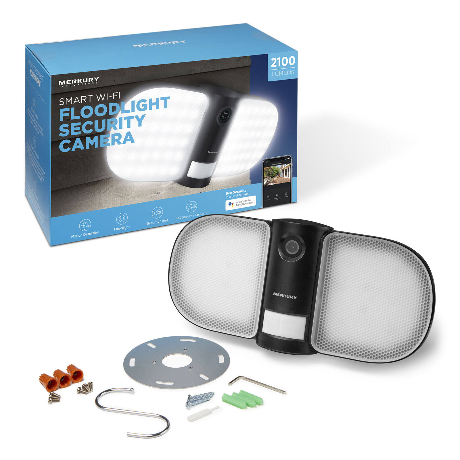 Merkury Innovations Smart Floodlight 1080p Camera, Requires 2.4 GHz 1