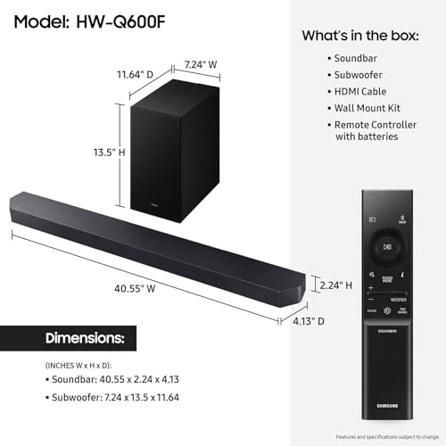 SAMSUNG Q990D 11.1.4ch Soundbar w/Wireless Dolby Atmos Audio, Rear Speaker Included, Q-Symphony, SpaceFit Sound Pro, Adaptive Sound
