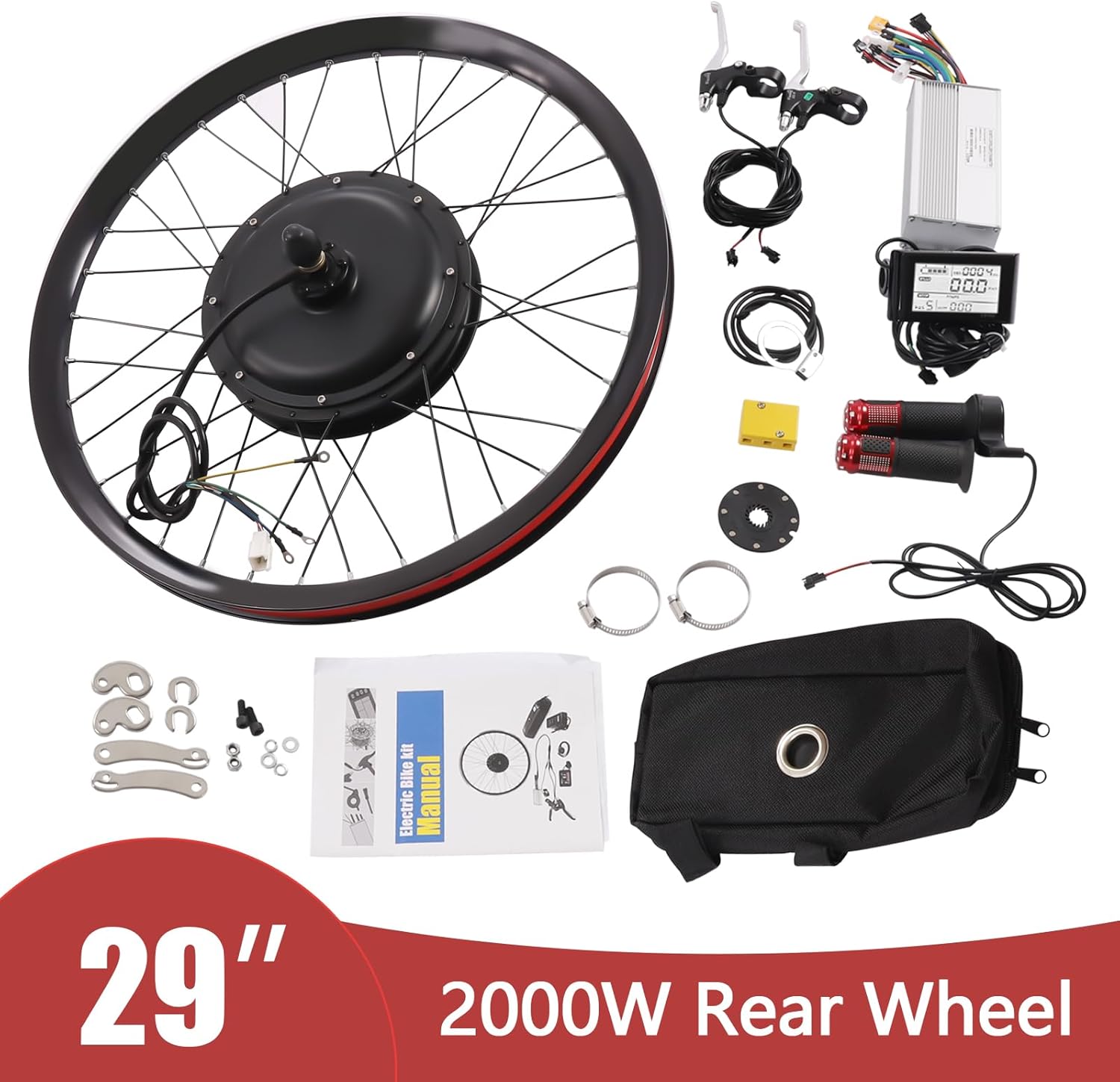 Rear Wheel Motor, 72V 2000W Electric Bicycle Conversion Kit Electric Bicycle Rear Wheel Hub Motor with Mutifunction LCD Display for 29-Inch Bikes