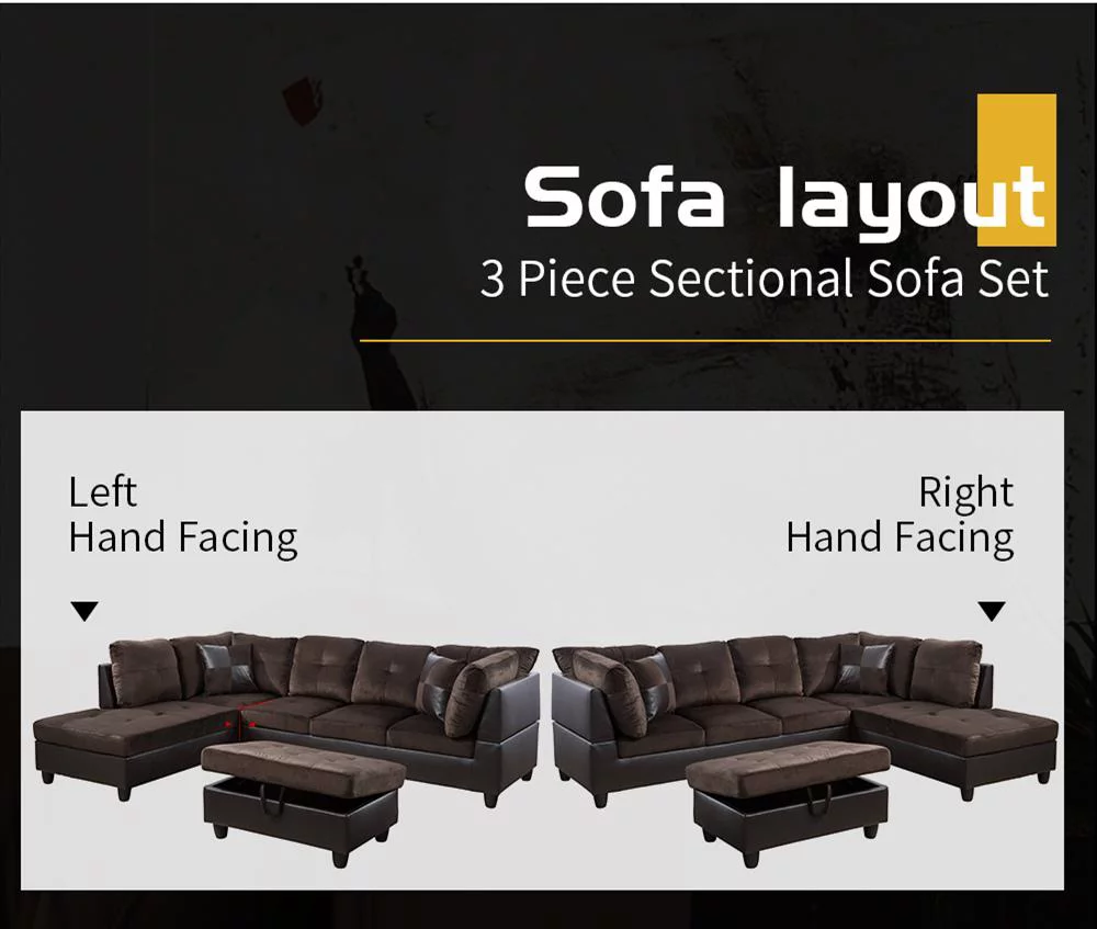 PonLiving Furniture Gazel 103.5'' Sectional Sofa with Storage Ottoman