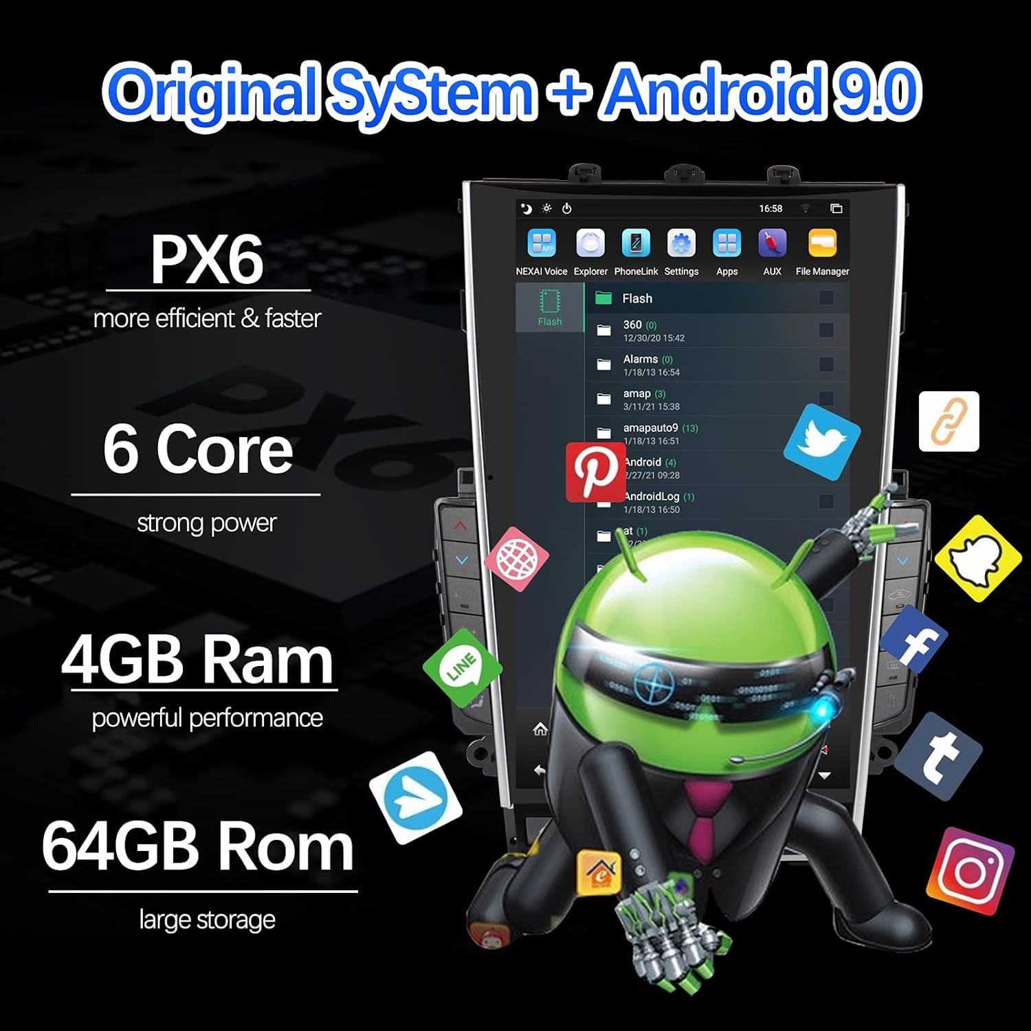Android Car Radio for Infiniti Q50/Q50L/Q60 2014-2021, 13.6'' FHD Touch Screen Navigation Radio Car Stereo with Px6 Six-core 4GB Ram 64GB ROM
