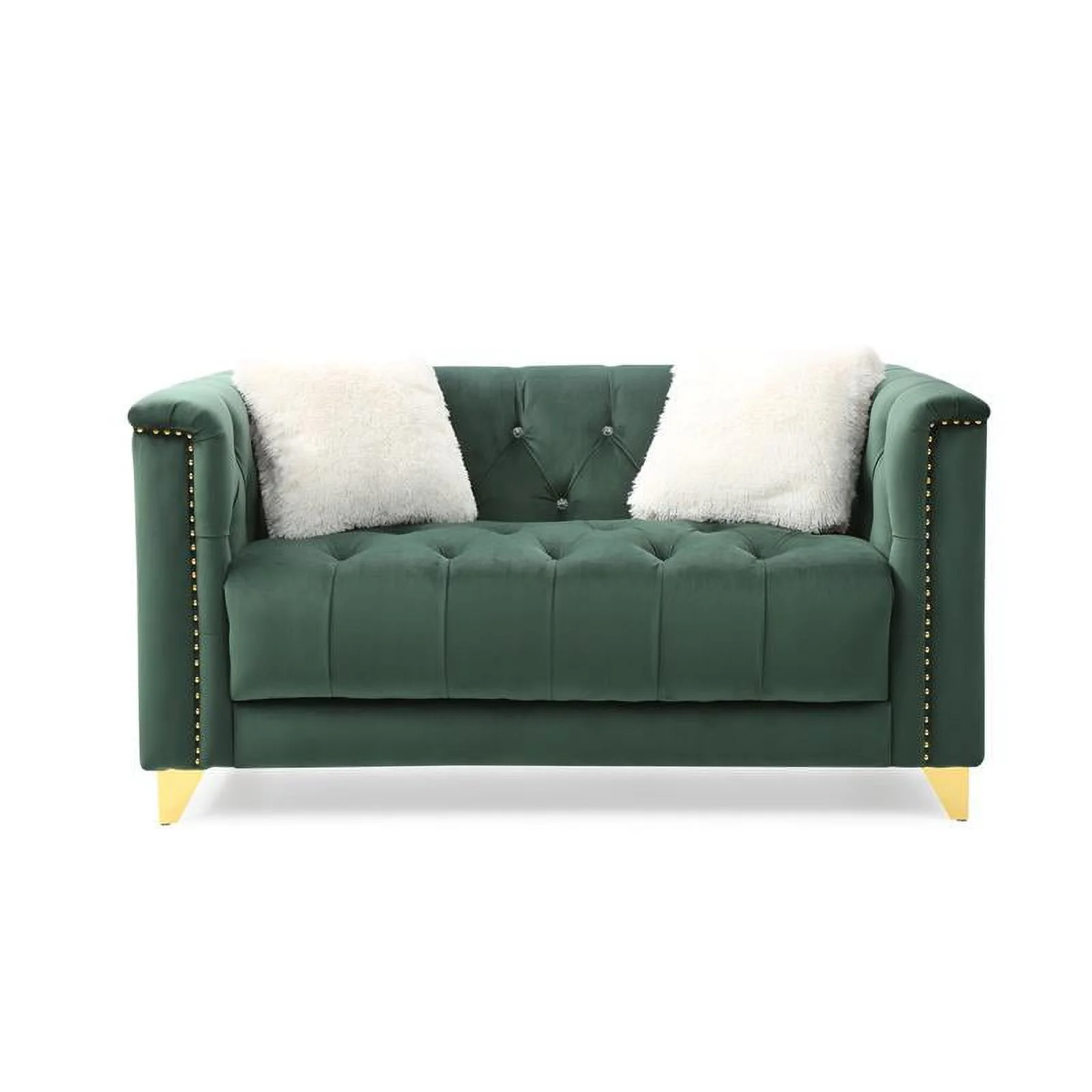 Russell Tufted Upholstery 3Pc Living Room Set Finished in Velvet Fabric in Green