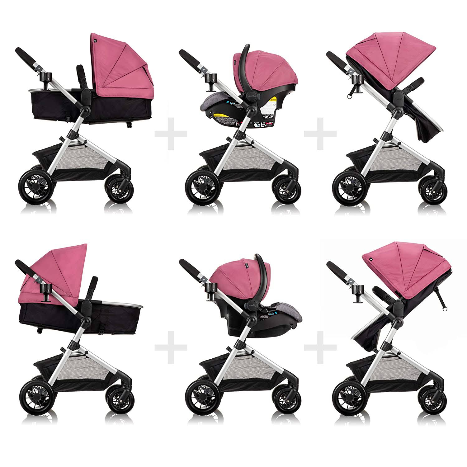 Evenflo Pivot Modular Travel System with SafeMax Car Seat Dusty Rose