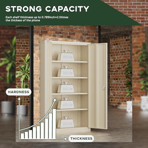 Greenvelly Metal Storage Cabinet, 72" Black Locking Metal Garage Storage Cabinet with Doors and 4 Adjustable Shelves