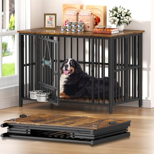 Easycom 41" Dog Crate Furniture Foldable, No Assembly Decorative Dog Kennel Indoor, Dog Crates for Large Dogs