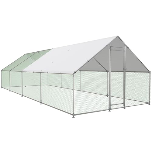 Large Metal Chicken Coop Walk-in Poultry Cage with Water-Resident and Anti-UV Cover Duck Rabbit Cat House Outdoor Chicken Run Pen with Spire Shaped