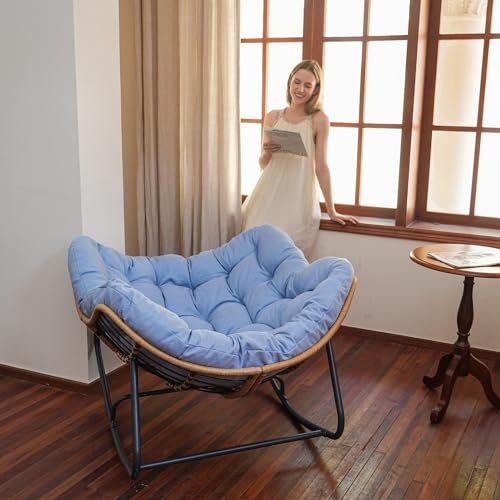 SWITTE Outdoor Rocking Chair, Oversized Patio Papasan Rocker, Comfy Wicker Reading Lounge, Indoor Egg Chair for Bedroom, Living Room, Porch, Garden