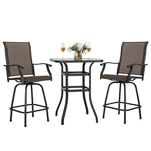 NUU GARDEN 5 Piece Patio Bar Set with Square Silk Screen Bar Height Glass Table and 4 Counter Textilene Height Swivel Chairs for Patio, Yard, Outdoor