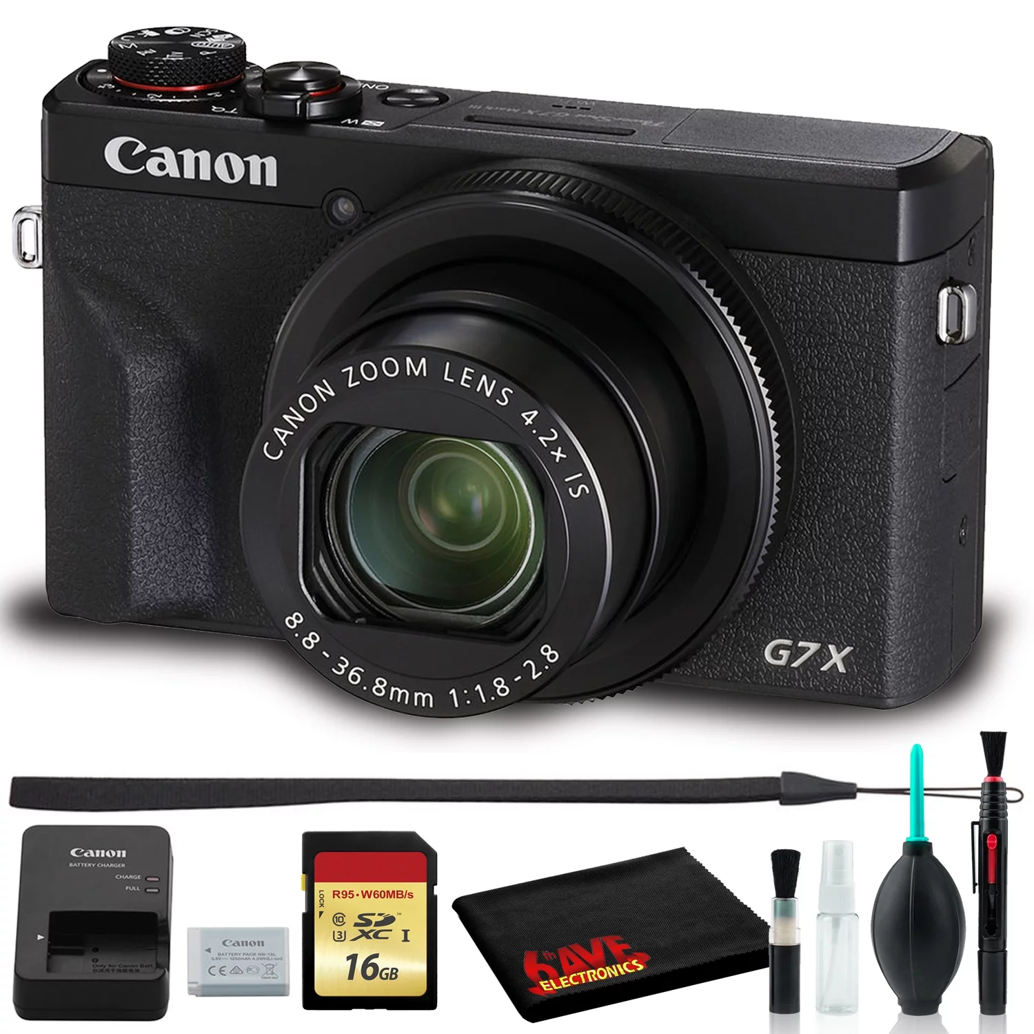 Canon PowerShot G7 X Mark III Digital Camera (Black) (Intl Model) Bundle with 16GB SD Card and 6Ave Deluxe Cleaning Kit - Curated Treasures Market