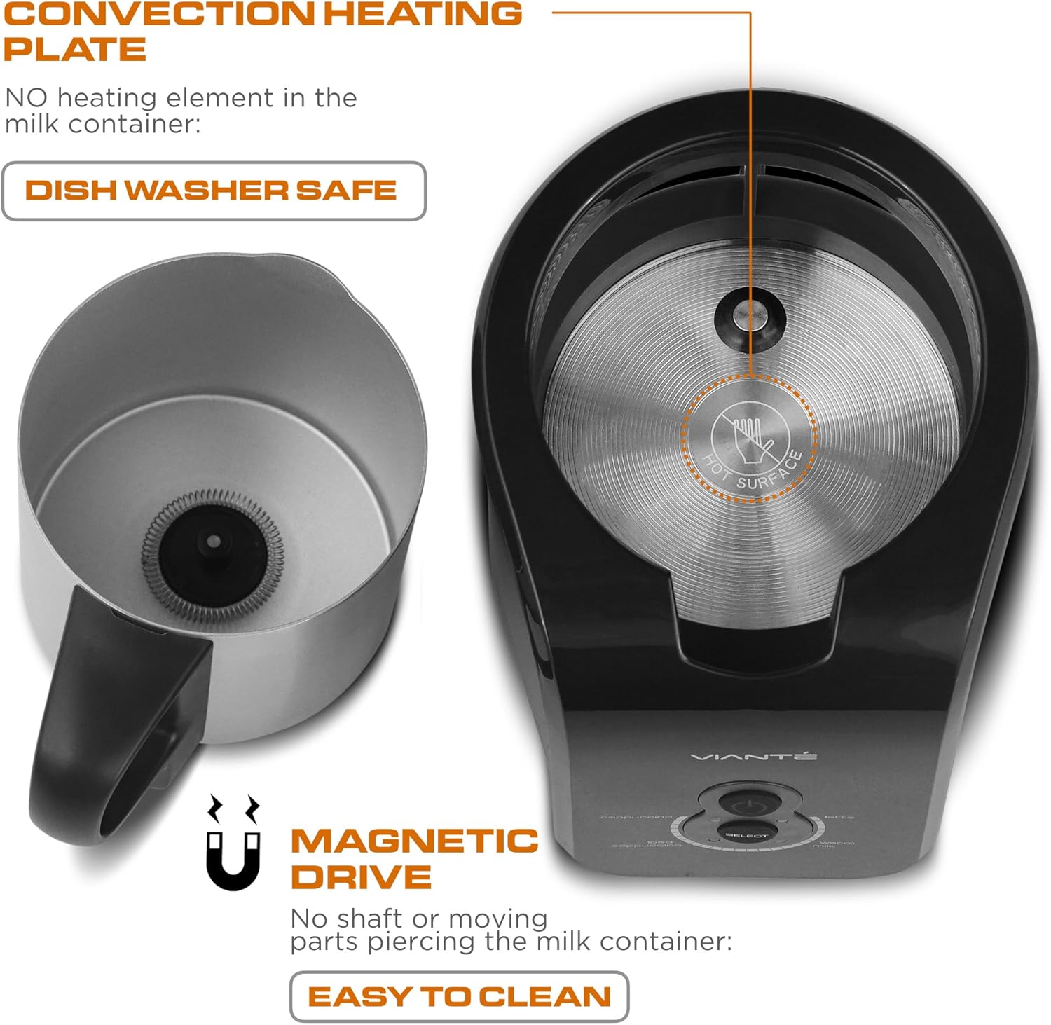 Electric Milk Frother, Warmer & Steamer. Automatic Hot & Cold Functions for Making Lattes, Hot and Cold Cappuccinos, Hot Chocolate