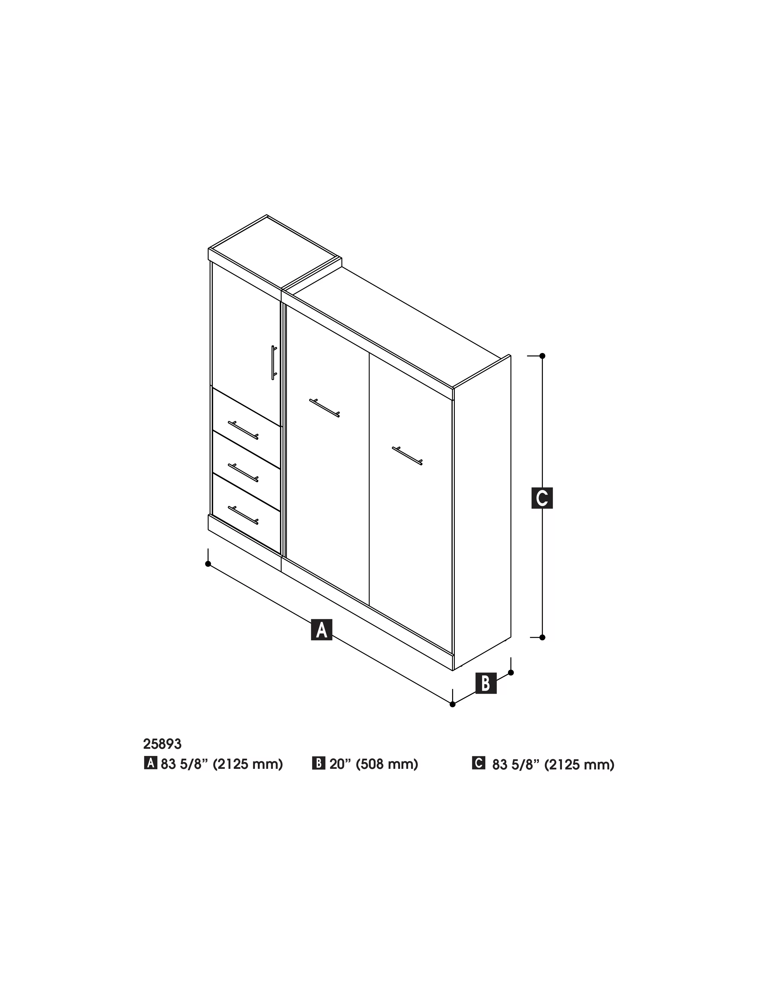 Nebula by Bestar 84" Full Wall Bed Kit with Storage and a Door and 3-Drawer Set in Bark Gray & White