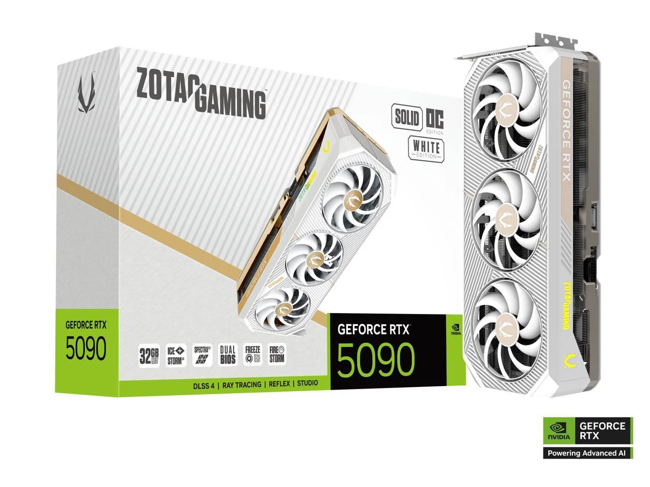 ZOTAC SOLID OC White Edition GeForce RTX 5090 32GB 512-Bit GDDR7 PCI Express 5.0 x16 DLSS 4.0 Graphics Card ZT-B50900Q-10P SOLID OC White Edition