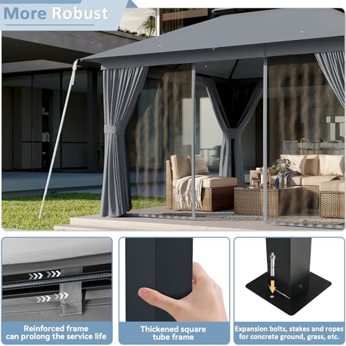 Aoxun 10'x12' Outdoor Patio Gazebo, Heavy Duty Party Tent with Wind-Resistant Ropes