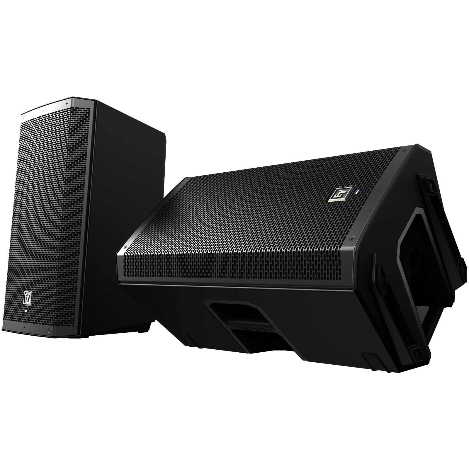 (2) Electro-Voice ZLX-15 BT 15" Powered BlueTooth Loudspeakers Packaged with Covers and Red XLR Connecting Cables