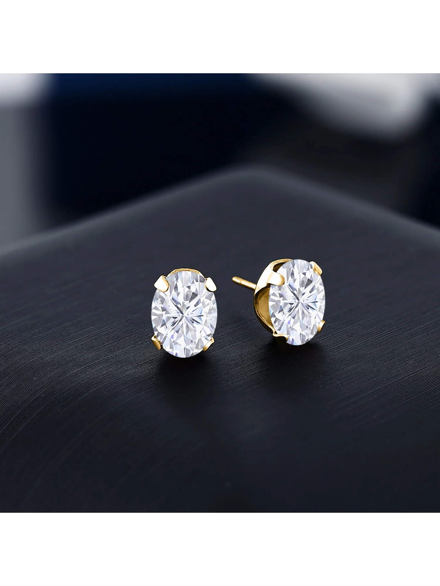 18K Yellow Gold Plated Silver Stud Earrings Oval GH Created Moissanite by Gem Stone King (3.00 Cttw)