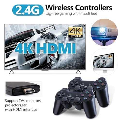 Retro Game Console, Wireless Retro Game Console, Plug & Play Video TV Game with 20000+ Built-in Games, 4K HD Output, and 2.4GHz Wireless Controller